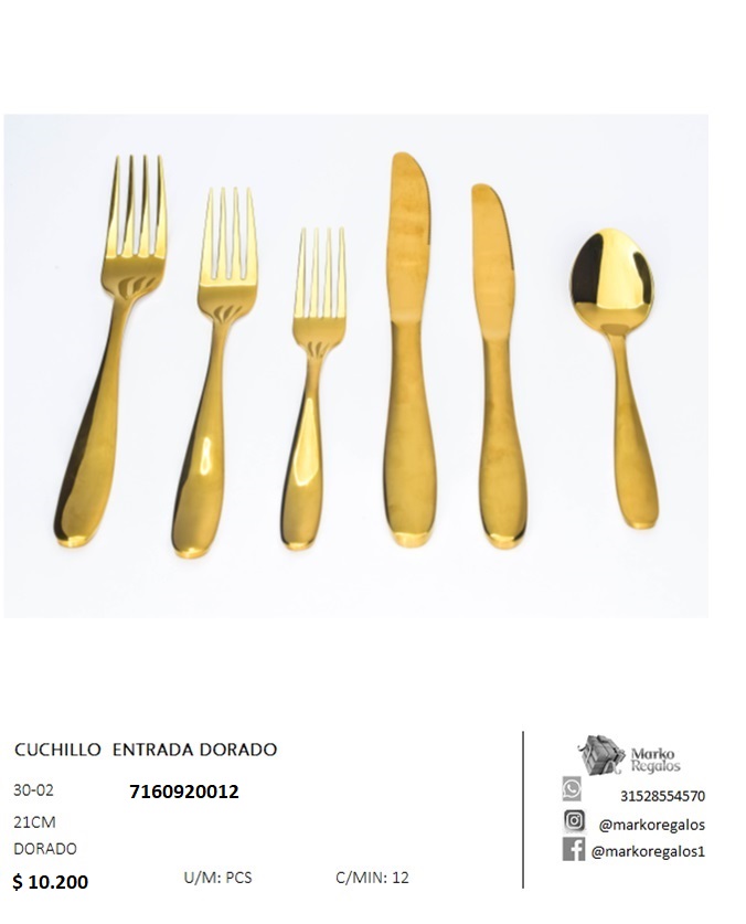 CUCHILLO ENTRADA DORADO  - MarkoRegalos