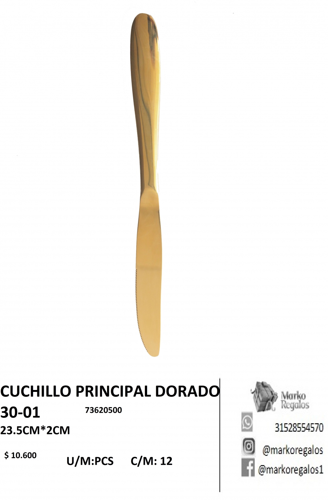 CUCHILLO PRINCIPAL DORADO - MarkoRegalos